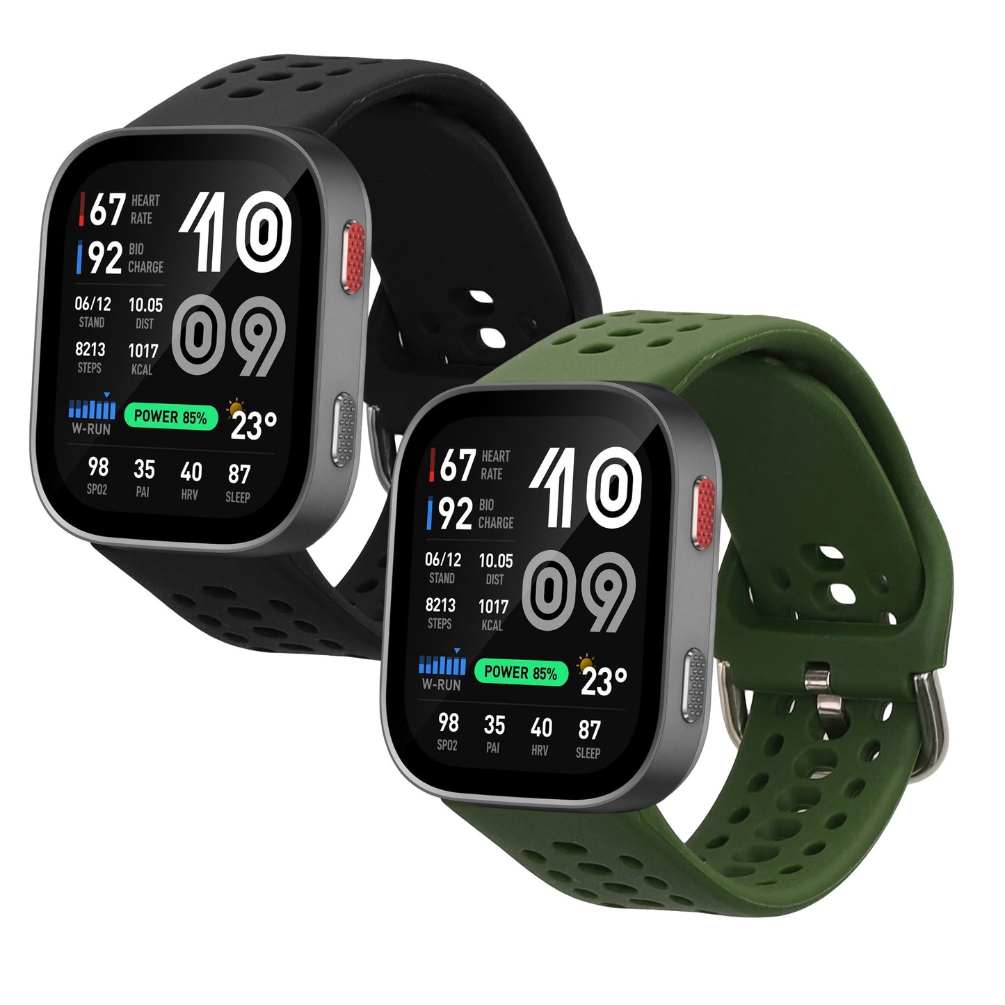 kwmobile 2x Uhrenarmband für Amazfit Bip Max 50mm Armband - Fitnesstracker Band Set aus TPU Silikon - Ersatzarmband Smartwatch - Schwarz Dunkelgrün Schwarz