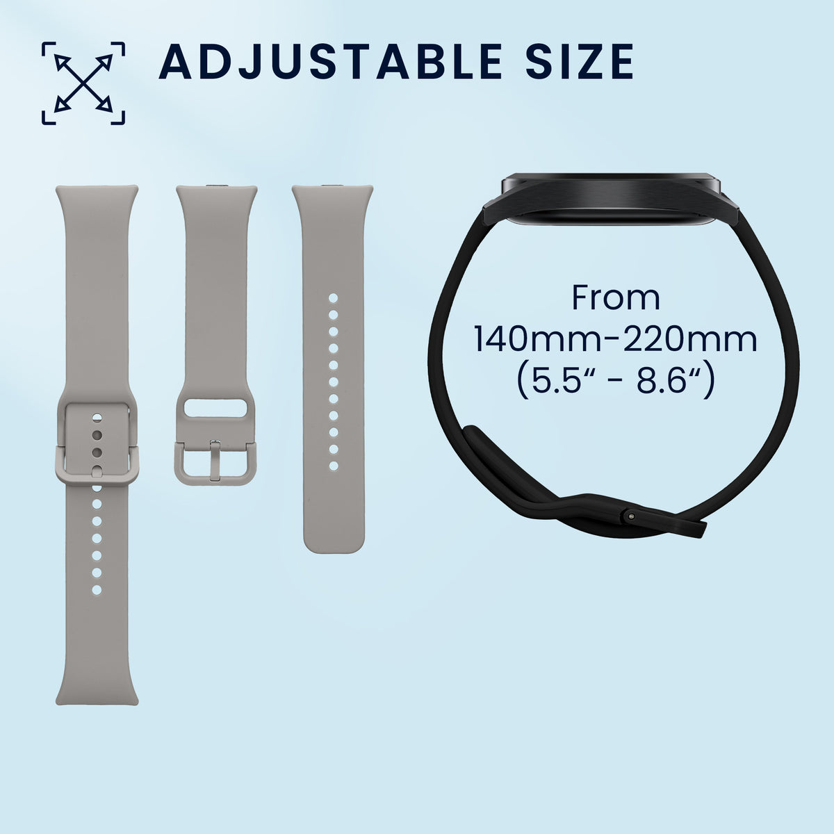kwmobile 2x Uhrenarmband für Xiaomi Redmi Watch 6 / Redmi Watch 5 Armband - Fitnesstracker Band Set aus TPU Silikon - Ersatzarmband Smartwatch - Schwarz Hellgrau Schwarz
