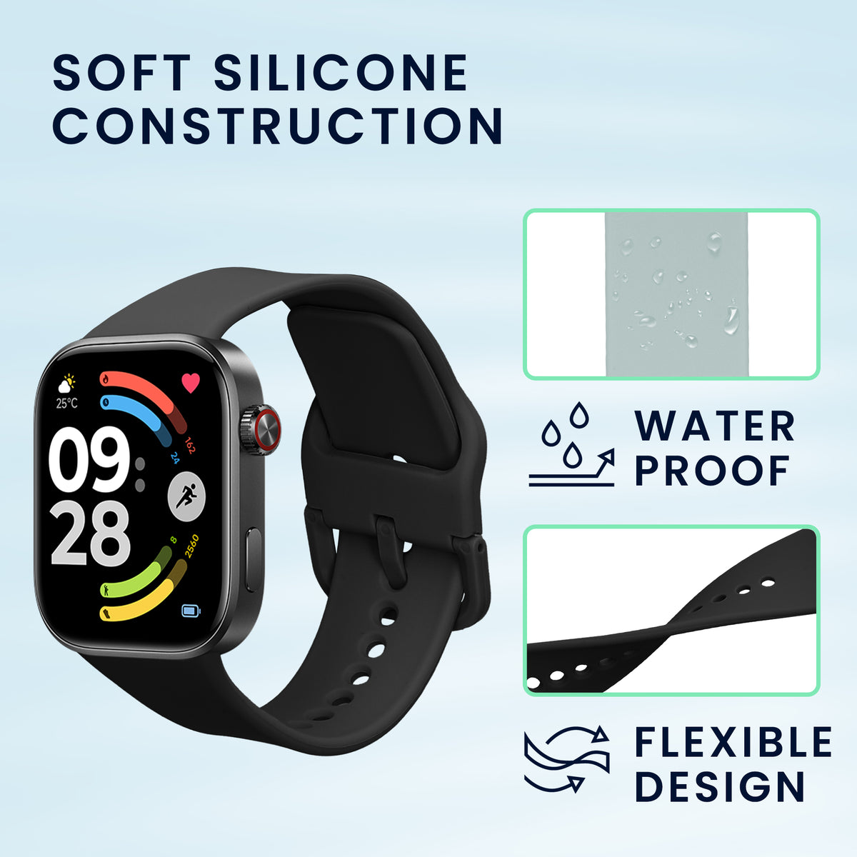 kwmobile 2x Uhrenarmband für Xiaomi Redmi Watch 6 / Redmi Watch 5 Armband - Fitnesstracker Band Set aus TPU Silikon - Ersatzarmband Smartwatch - Hellblau Schwarz Hellblau