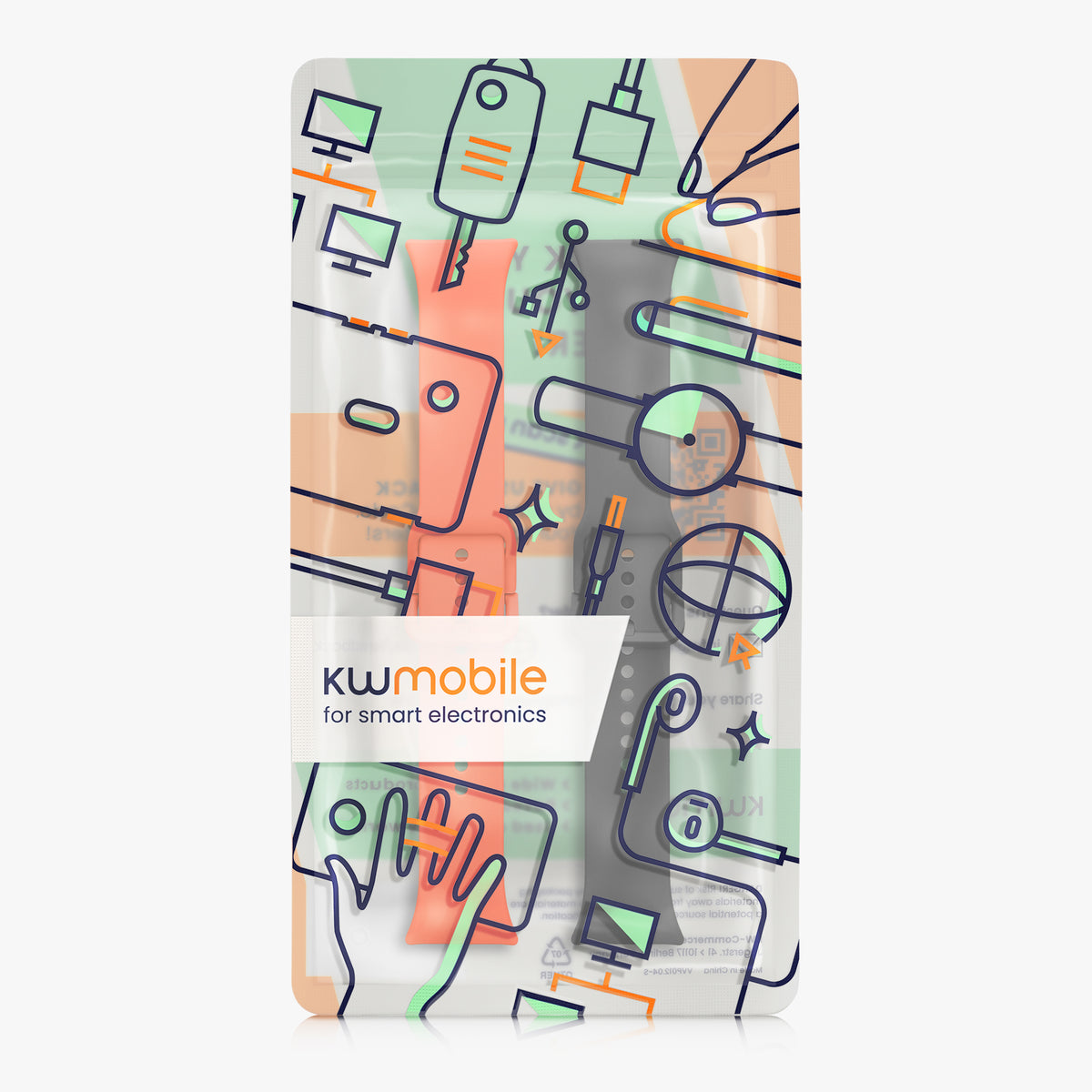 kwmobile 2x Uhrenarmband für Xiaomi Redmi Watch 6 / Redmi Watch 5 Armband - Fitnesstracker Band Set aus TPU Silikon - Ersatzarmband Smartwatch - Orange Schwarz Orange