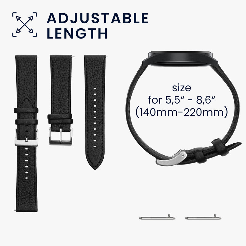 kwmobile Echtleder Uhrenarmband für Amazfit Bip Max / Amazfit Bip 6 Armband - Ersatzarmband für Fitnesstracker - Wechselarmband Smartwatch - Schwarz Schwarz