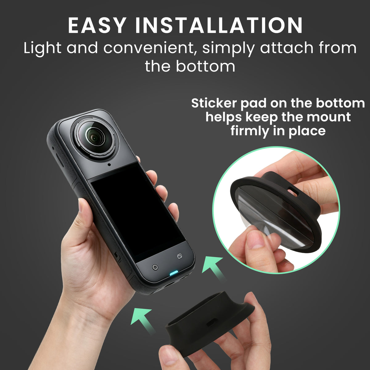 kwmobile Silikon Halterung für Insta360 X4 - Selbstklebender Dashboard Kameraständer für portable Kamera, kompakt mit USB-Kabelaussparung - Schwarz Schwarz