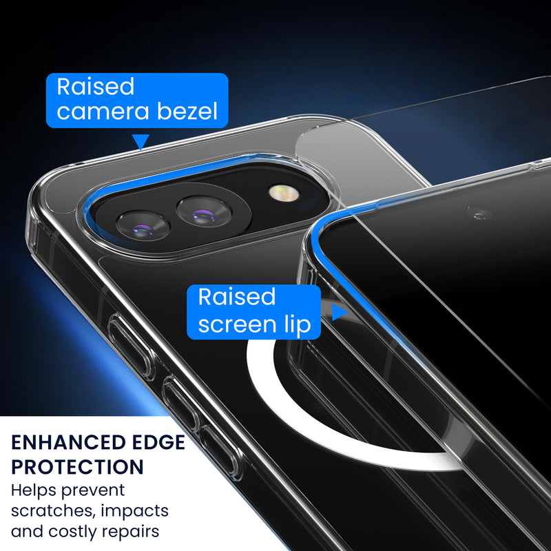 Oakshield Transparent Case für Google Pixel 10a Hülle - Crystal Clear Handyhülle mit Anti-Vergilbung & 9H Glas Displayschutz - kompatibel mit MagSafe - Transparent Weiß Transparent