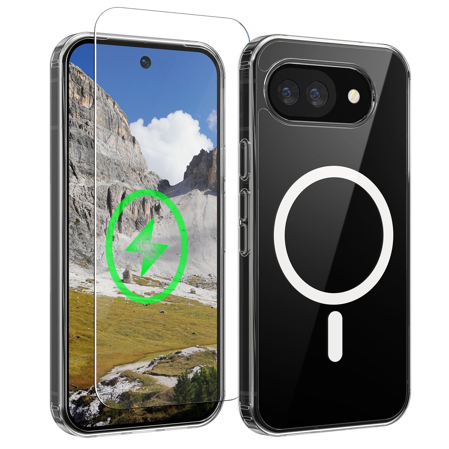 Oakshield Transparent Case für Google Pixel 10a Hülle - Crystal Clear Handyhülle mit Anti-Vergilbung & 9H Glas Displayschutz - kompatibel mit MagSafe - Transparent Weiß Transparent