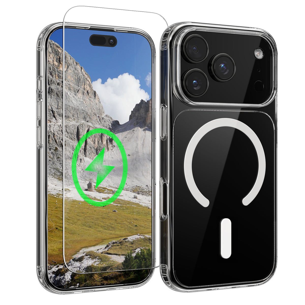 Oakshield Transparent Case für Apple iPhone 17 Pro Max Hülle - Crystal Clear Handyhülle mit Anti-Vergilbung & 9H Glas Displayschutz - kompatibel mit MagSafe - Transparent Weiß Transparent