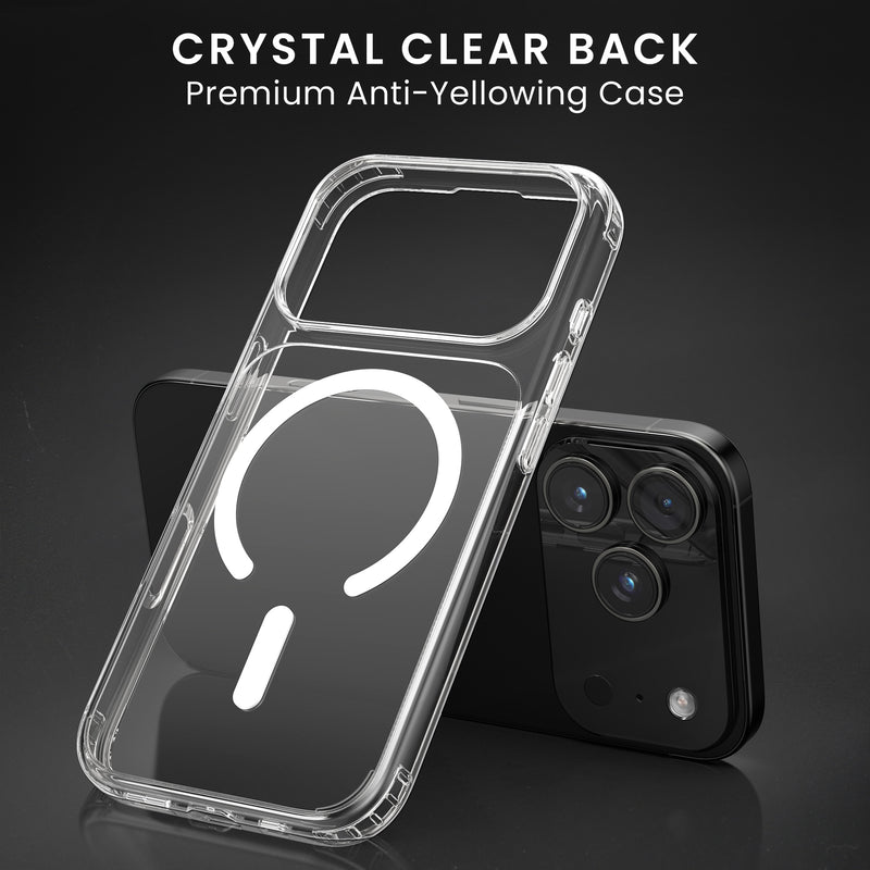 Oakshield Transparent Case für Apple iPhone 17 Pro Max Hülle - Crystal Clear Handyhülle mit Anti-Vergilbung & 9H Glas Displayschutz - kompatibel mit MagSafe - Transparent Weiß Transparent