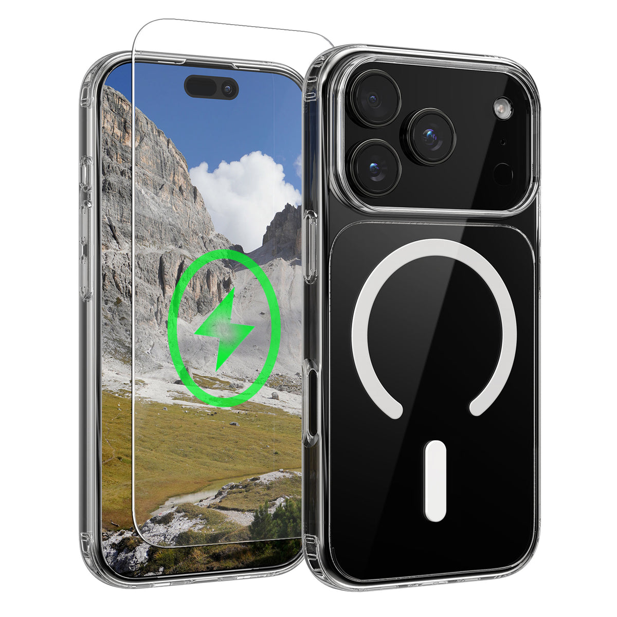 Oakshield Transparent Case für Apple iPhone 17 Pro Max Hülle - Crystal Clear Handyhülle mit Anti-Vergilbung & 9H Glas Displayschutz - kompatibel mit MagSafe - Transparent Weiß Transparent