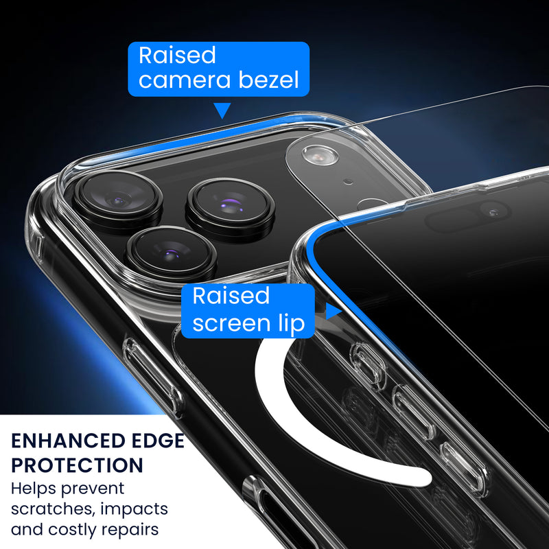Oakshield Transparent Case für Apple iPhone 17 Pro Hülle - Crystal Clear Handyhülle mit Anti-Vergilbung & 9H Glas Displayschutz - kompatibel mit MagSafe - Transparent Weiß Transparent