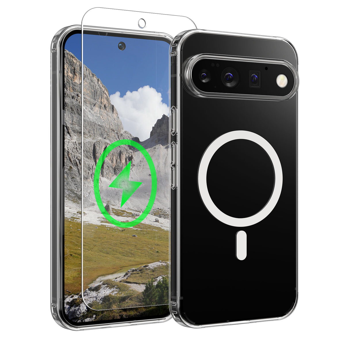 Oakshield Transparent Case für Google Pixel 11 Pro XL / Pixel 10 Pro XL Hülle - Crystal Clear Handyhülle mit Anti-Vergilbung & 9H Glas Displayschutz - kompatibel mit MagSafe - Transparent Weiß Transparent