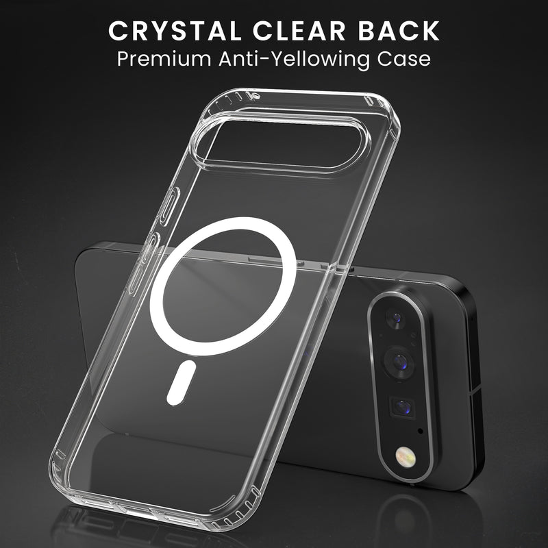 Oakshield Transparent Case für Google Pixel 11 Pro XL / Pixel 10 Pro XL Hülle - Crystal Clear Handyhülle mit Anti-Vergilbung & 9H Glas Displayschutz - kompatibel mit MagSafe - Transparent Weiß Transparent