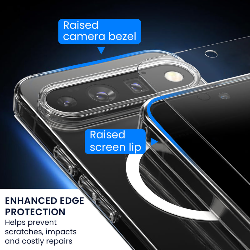 Oakshield Transparent Case für Google Pixel 11 Pro XL / Pixel 10 Pro XL Hülle - Crystal Clear Handyhülle mit Anti-Vergilbung & 9H Glas Displayschutz - kompatibel mit MagSafe - Transparent Weiß Transparent