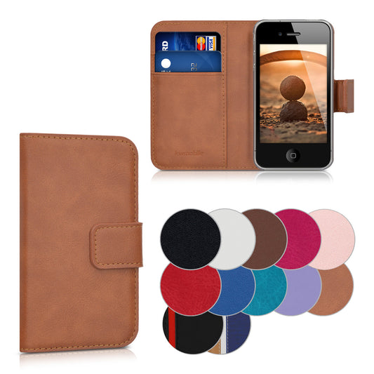 kwmobile Wallet Case Hülle kompatibel mit Apple iPhone 4 / 4S - Cover Flip Tasche mit Kartenfach in Schwarz Schwarz  