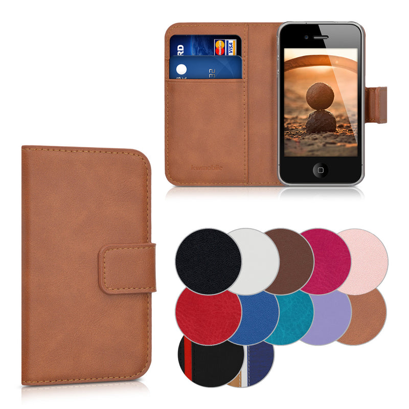 kwmobile Wallet Case Hülle kompatibel mit Apple iPhone 4 / 4S - Cover Flip Tasche mit Kartenfach in Schwarz Schwarz  