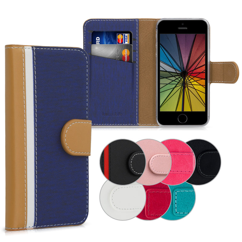 kwmobile Wallet Case Hülle kompatibel mit Apple iPhone SE (1.Gen 2016) / iPhone 5 / iPhone 5S - Cover Flip Tasche mit Kartenfach in Schwarz Schwarz  