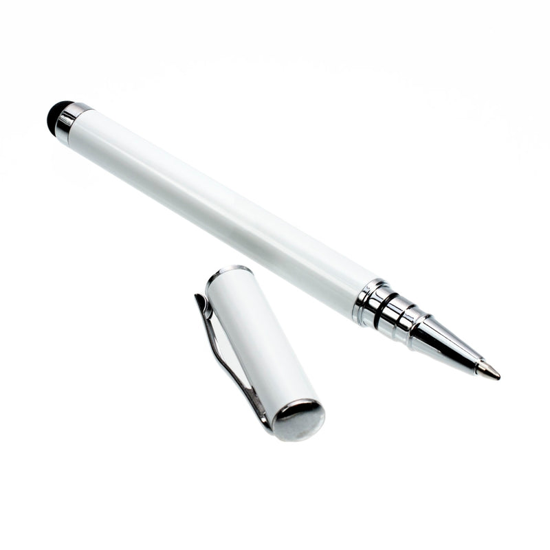 kwmobile Schlichter und eleganter 2 in 1 Stylus Pen mit Kugelschreiber für alle gängigen Smartphones und Tablets mit Touchscreen in WEIß Silber  