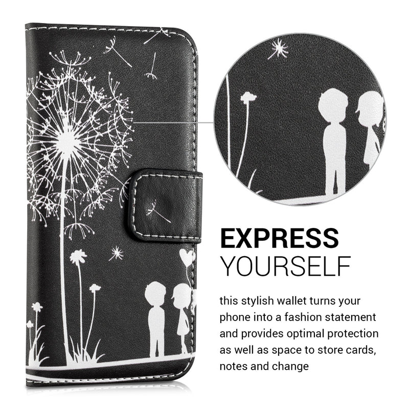 kwmobile Wallet Case Compatible with Apple iPhone SE (1st Gen 2016) / iPhone 5 / iPhone 5S Case - Cover with Stand and Card Slots - Vines Butterfly