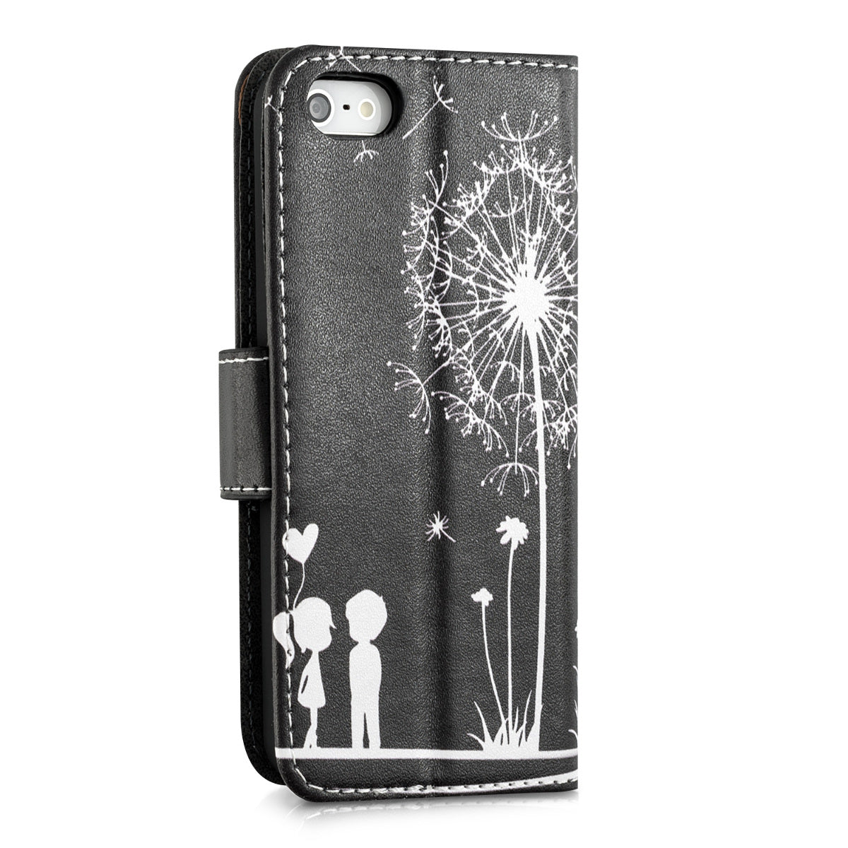 kwmobile Wallet Case Compatible with Apple iPhone SE (1st Gen 2016) / iPhone 5 / iPhone 5S Case - Cover with Stand and Card Slots - Vines Butterfly
