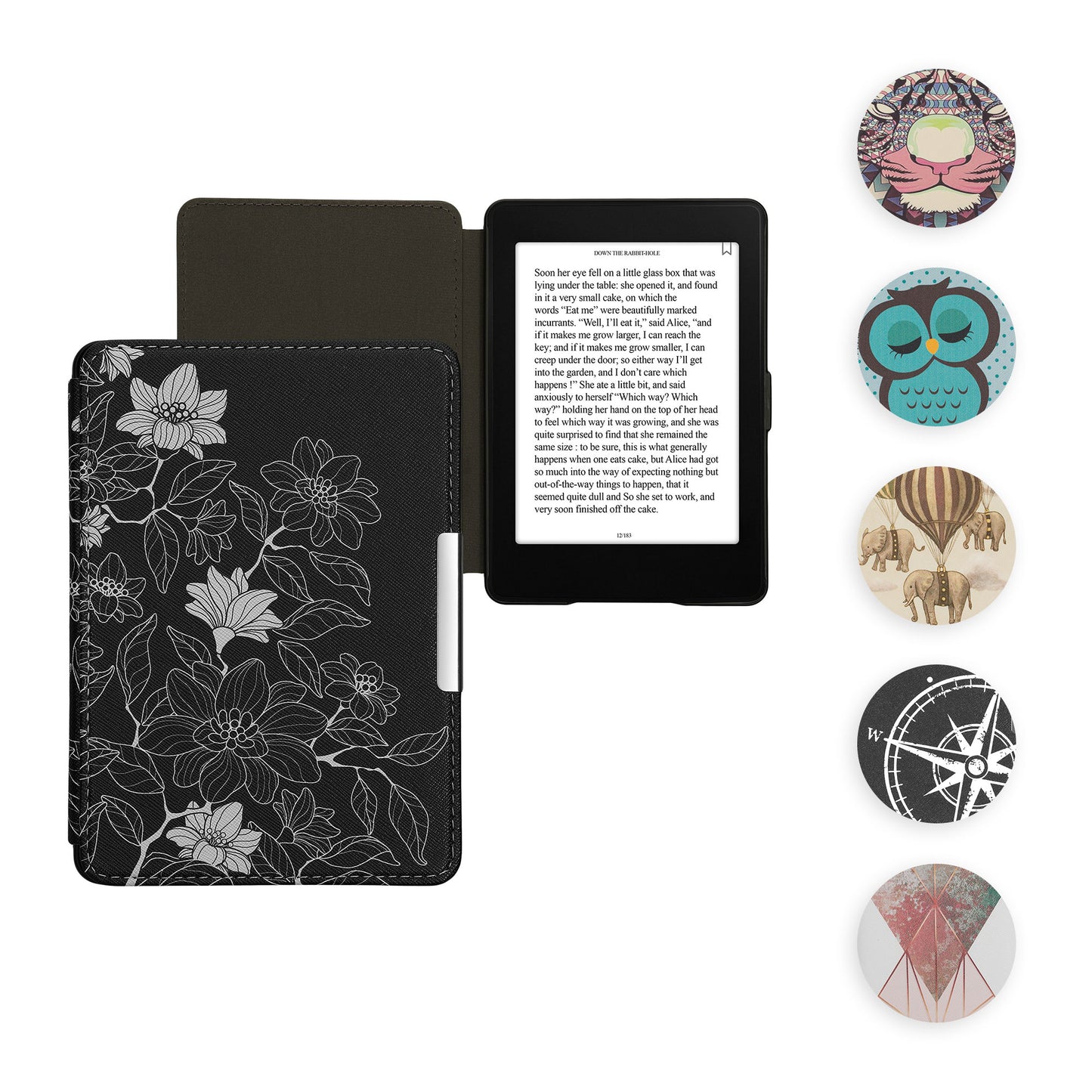 kwmobile Klapphülle kompatibel mit Amazon Kindle Paperwhite Hülle - eReader Case (für Modelle bis 2017) - Galaxie Baum Wiese Blau Grau Schwarz Blau  [dsg21]