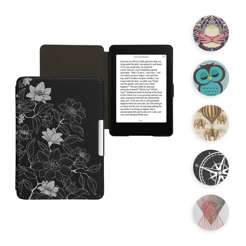 kwmobile Klapphülle kompatibel mit Amazon Kindle Paperwhite Hülle - eReader Case (für Modelle bis 2017) - Galaxie Baum Wiese Blau Grau Schwarz Blau  [dsg21]