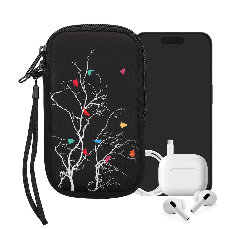 kwmobile Smartphone Pouch - Phone Bag Case Cover Protective Sleeve - Birds Branch - 15.2 x 8.3 cm Inner Dimensions