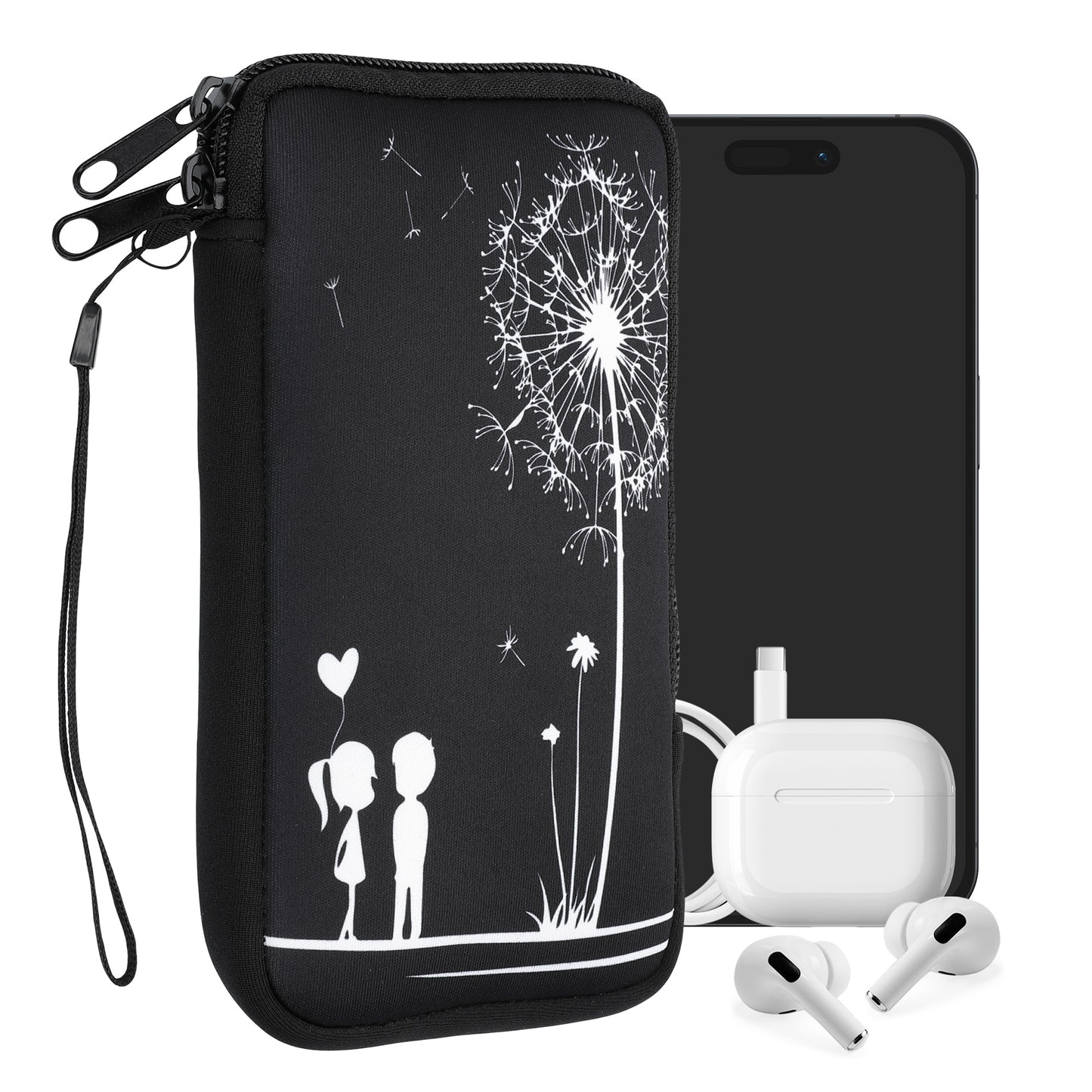 kwmobile Smartphone Pouch - Phone Bag Case Cover Protective Sleeve - Birds Branch - 15.2 x 8.3 cm Inner Dimensions