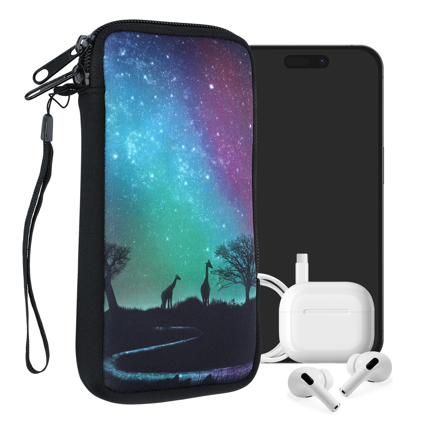 kwmobile Smartphone Pouch - Phone Bag Case Cover Protective Sleeve - Birds Branch - 15.2 x 8.3 cm Inner Dimensions