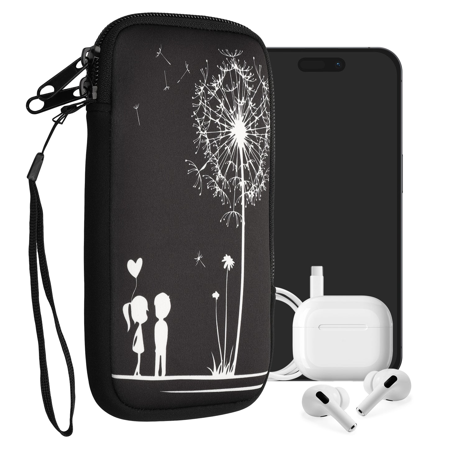 kwmobile Smartphone Pouch - Phone Bag Case Cover Protective Sleeve - Birds Branch - 15.2 x 8.3 cm Inner Dimensions