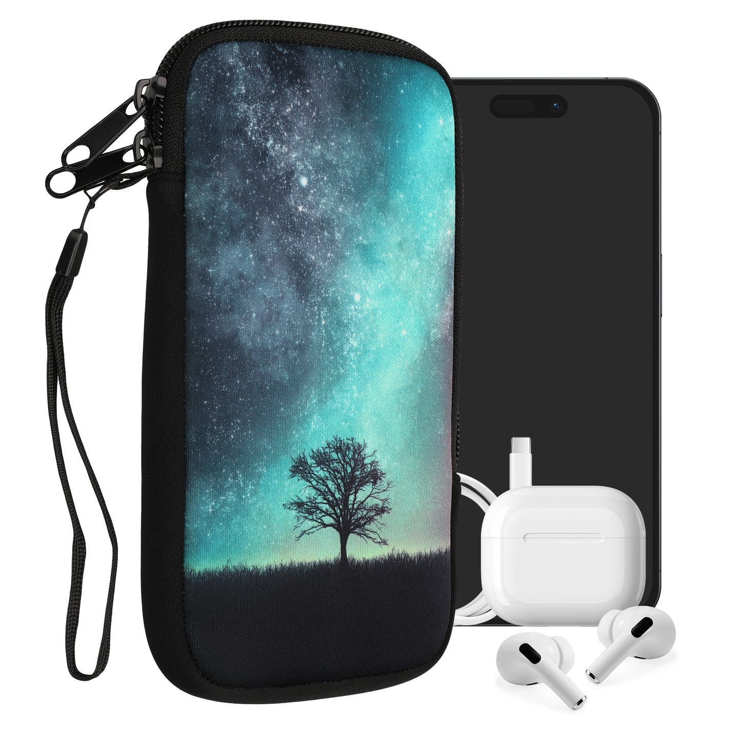 kwmobile Smartphone Pouch - Phone Bag Case Cover Protective Sleeve - Birds Branch - 15.2 x 8.3 cm Inner Dimensions
