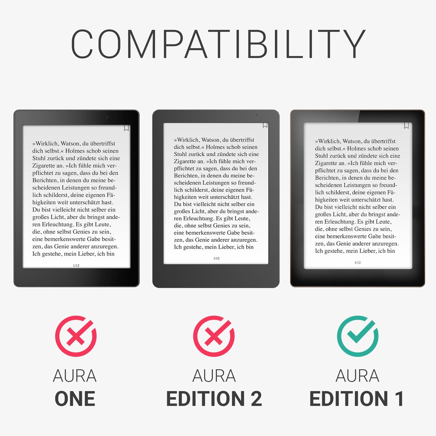kwmobile Protective Case for Kobo Aura Edition 1 Cover - eReader Flip Case with Auto Sleep Function