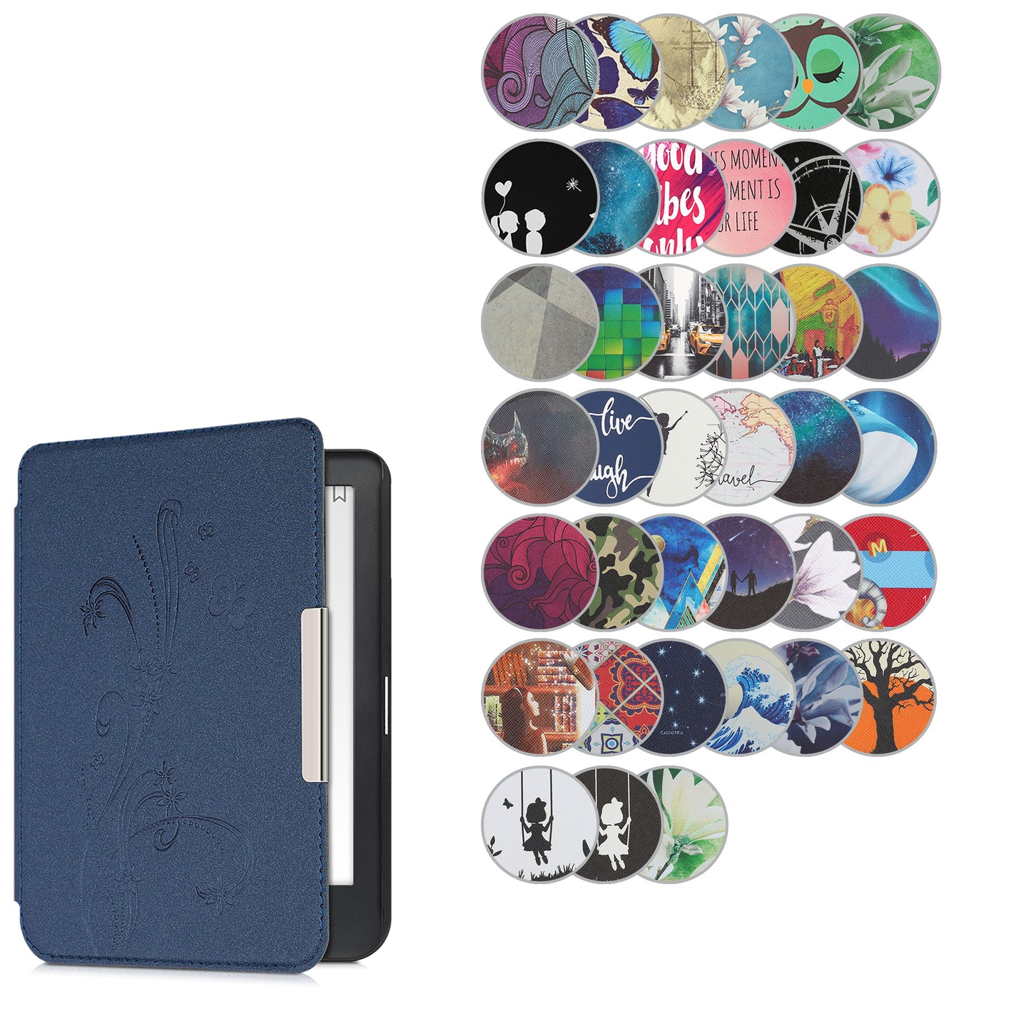 kwmobile Klapphülle kompatibel mit Kobo Aura H2O Edition 1 Hülle - eReader Case - Magnolien Taupe Weiß Blaugrau Taupe  [dsg30]