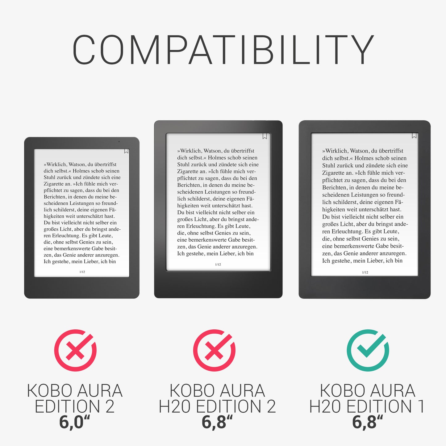 kwmobile Protective Case for Kobo Aura H2O Edition 1 - eReader Flip Case with Auto Sleep Function