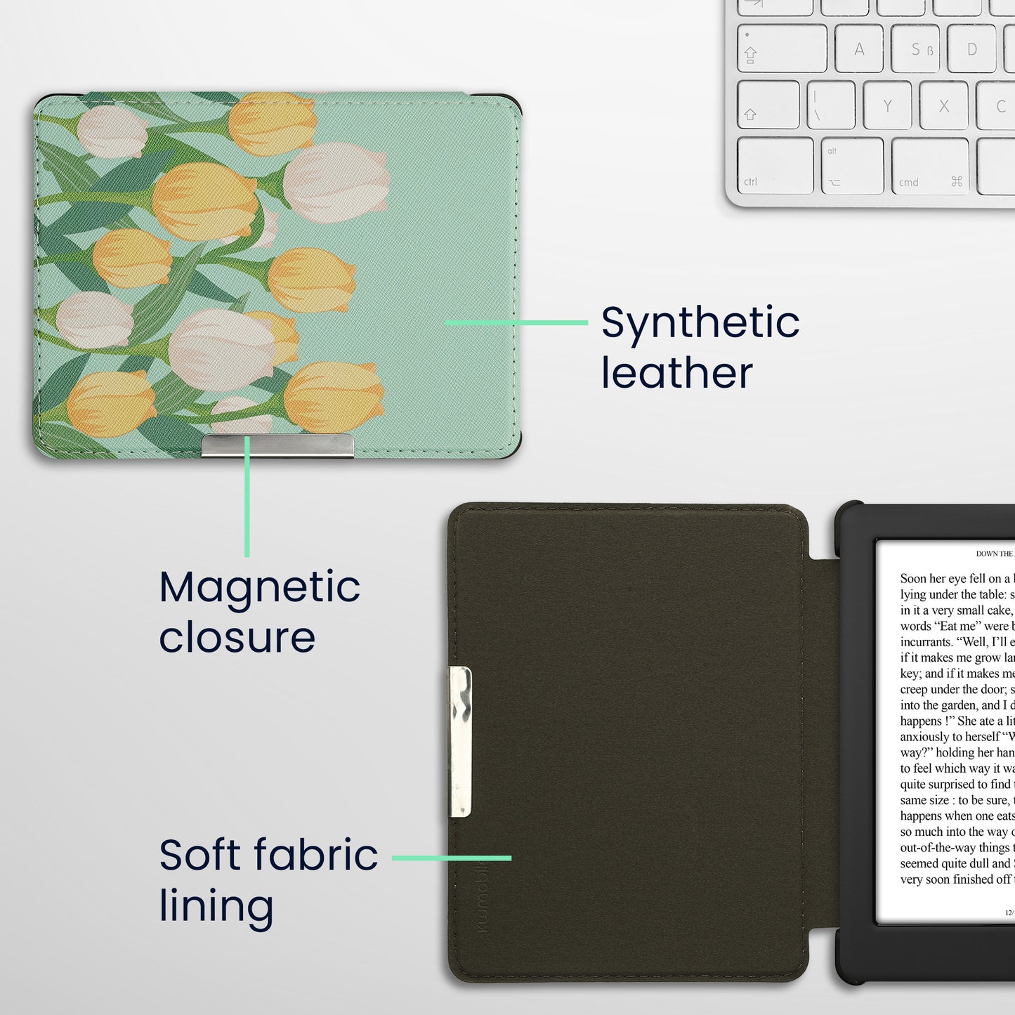 kwmobile Case for Kobo Glo HD / Touch 2.0 - eReader Flip Cover with Auto Sleep Function - Galaxy Tree Meadow