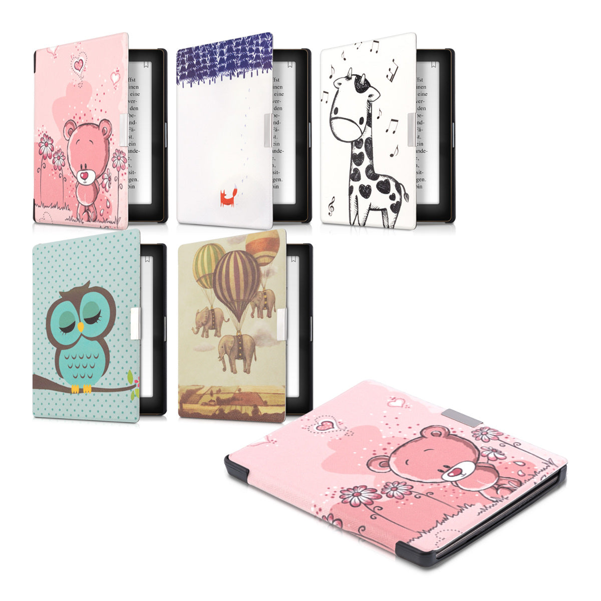 kwmobile Cover for Kobo Aura Edition 1 Case - eReader Flip Case with Auto Sleep Function - Owl Sleeping with Brown Mint Green