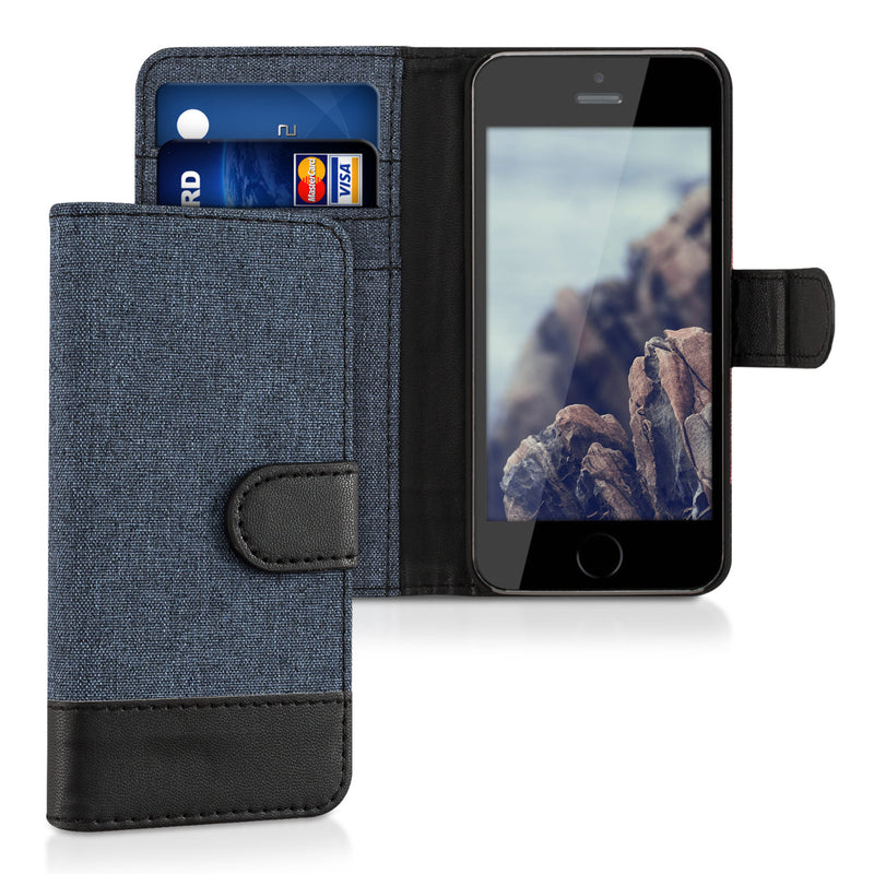 kwmobile Wallet Case compatible with Apple iPhone SE (1st Gen 2016) / iPhone 5 / iPhone 5S - Stand Case - Phone Cover Card Slots Black