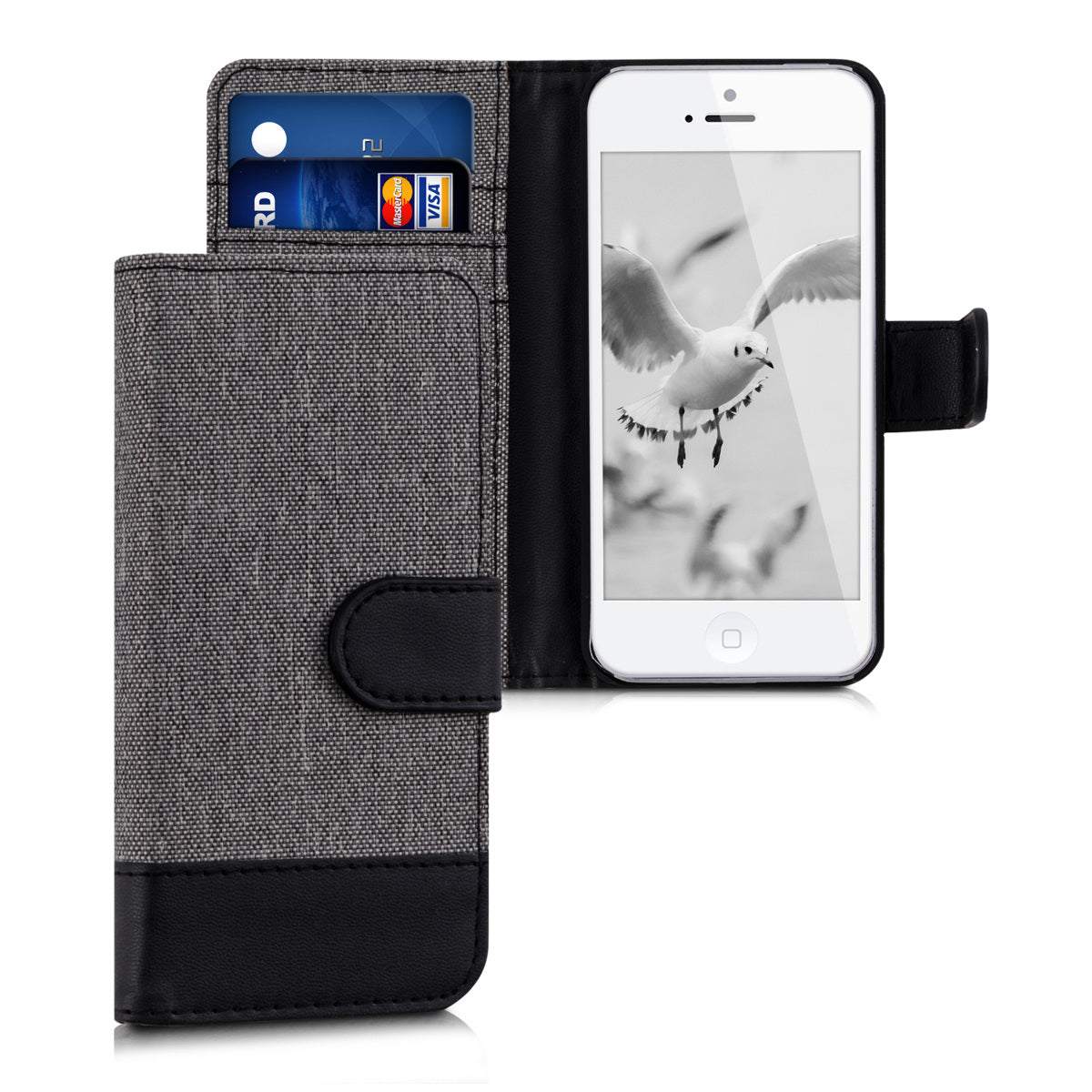 kwmobile Wallet Case compatible with Apple iPhone SE (1st Gen 2016) / iPhone 5 / iPhone 5S - Stand Case - Phone Cover Card Slots Black