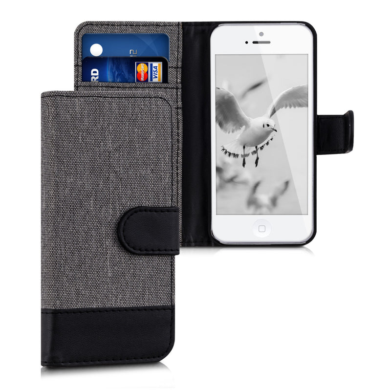 kwmobile Wallet Case compatible with Apple iPhone SE (1st Gen 2016) / iPhone 5 / iPhone 5S - Stand Case - Phone Cover Card Slots Black