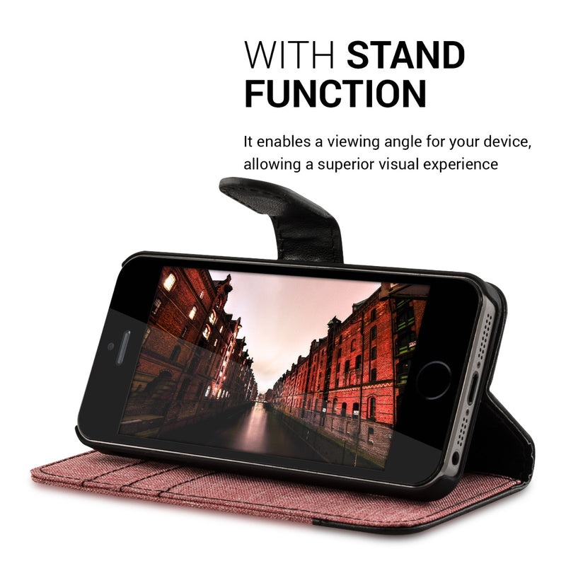 kwmobile Wallet Case compatible with Apple iPhone SE (1st Gen 2016) / iPhone 5 / iPhone 5S - Stand Case - Phone Cover Card Slots Black