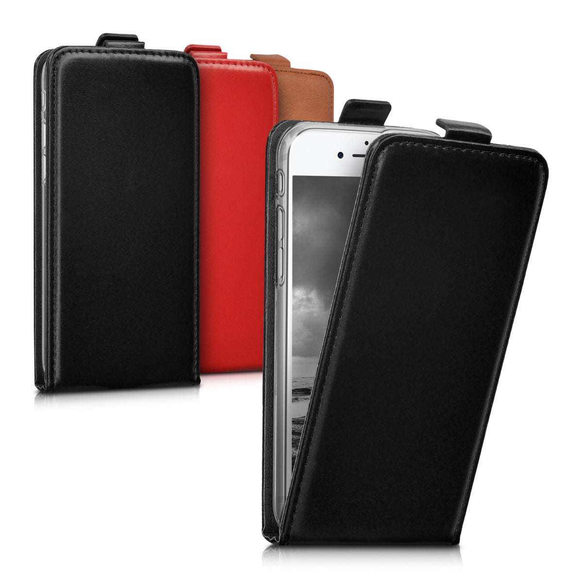 kwmobile Schutzhülle kompatibel mit Apple iPhone SE (2022) / iPhone SE (2020) / iPhone 8 / iPhone 7 - Hülle Handy - Flip Case Handyhülle Schwarz Schwarz  