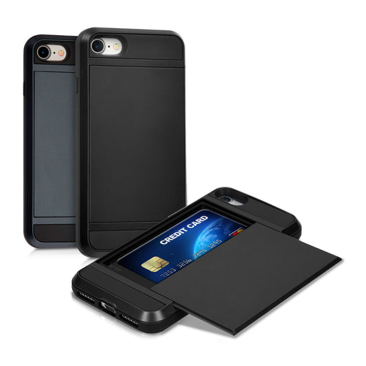 kwmobile Hybrid Hülle kompatibel mit Apple iPhone SE (2022) / iPhone SE (2020) / iPhone 8 / iPhone 7 - Kartenfach - Dual Silikon Hardcase Handy Cover Schwarz Schwarz  