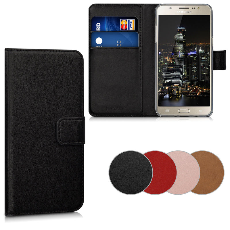 kwmobile Hülle kompatibel mit Samsung Galaxy J5 (2016) DUOS - Kunstleder Handyhülle mit Kartenfächern - in Schwarz Schwarz  