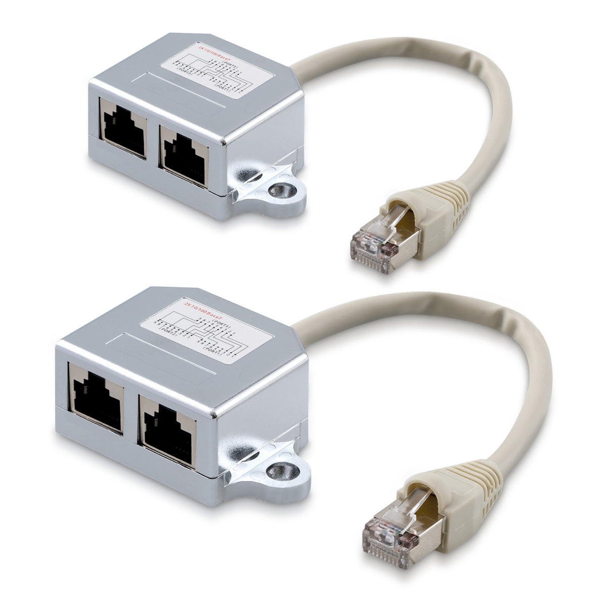 kwmobile 2x Netzwerkkabel Splitter Anschlussverdoppler - Netzwerk LAN Anschluss Verteiler - T-Adapter LAN-Kabel - RJ45 Stecker auf 2x RJ45 Ethernet Weiß  