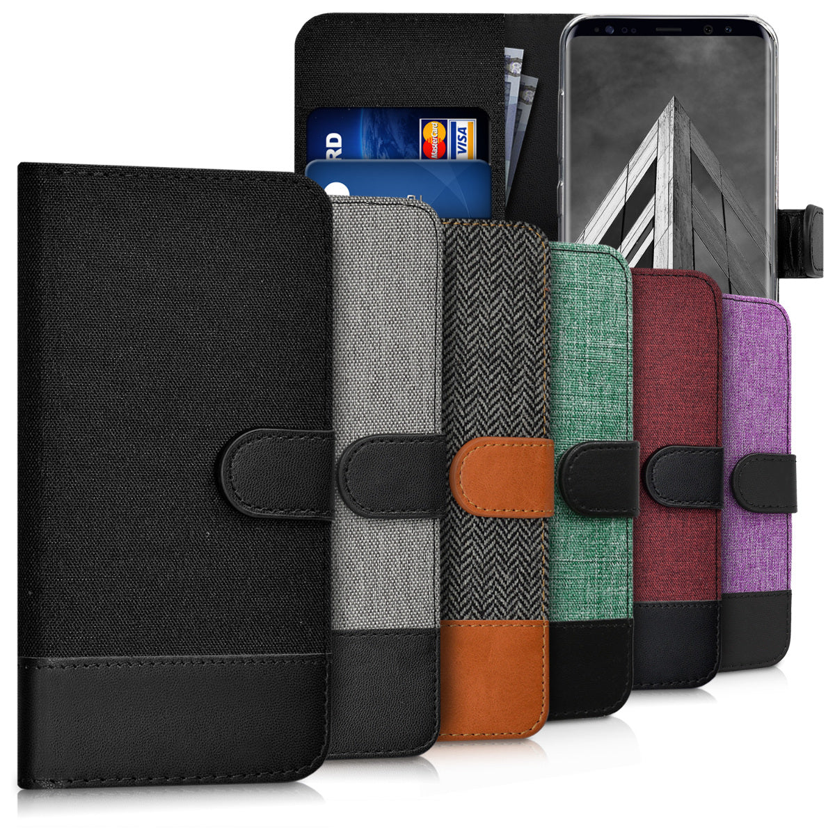 kwmobile Wallet Case kompatibel mit Samsung Galaxy S8 - Hülle mit Ständer - Handyhülle Kartenfächer Grau Schwarz Grau  