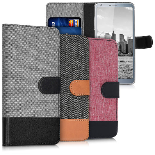 kwmobile Wallet Case kompatibel mit LG G6 - Hülle mit Ständer - Handyhülle Kartenfächer Grau Schwarz Grau  