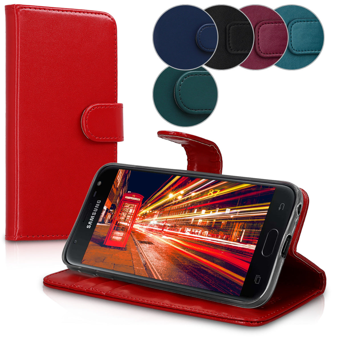 kwmobile Case compatible with Samsung Galaxy J3 (2017) DUOS Faux Leather Wallet Case with Card Slots