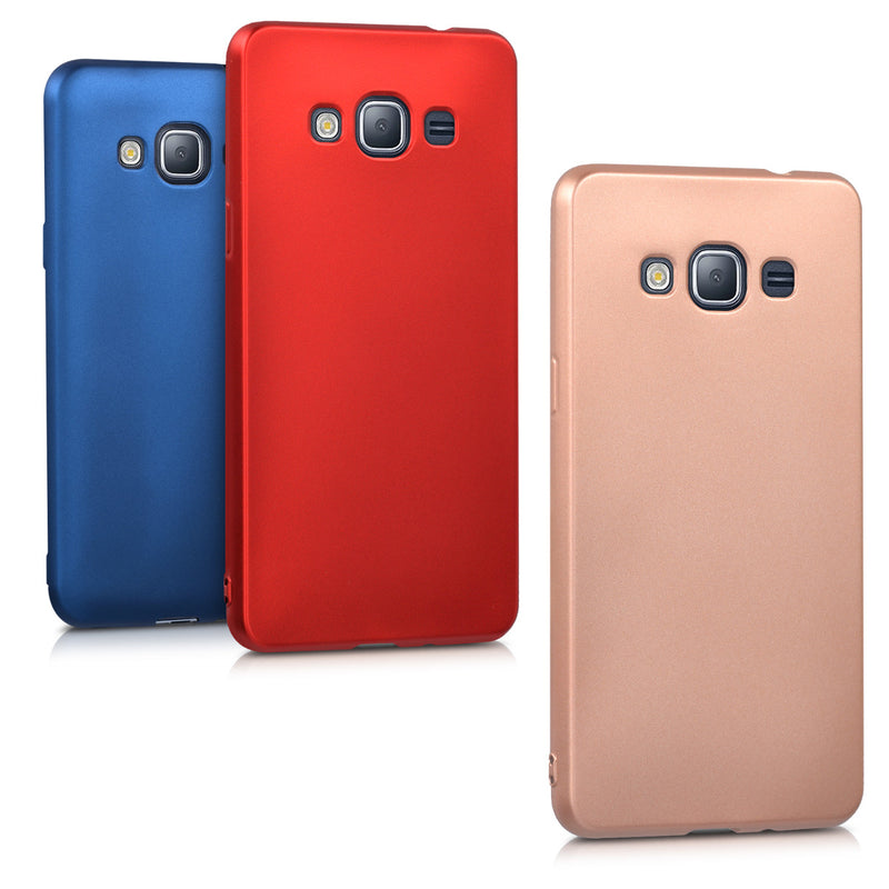 kwmobile Case kompatibel mit Samsung Galaxy J3 (2016) DUOS Hülle - Schutzhülle aus Silikon metallisch schimmernd - Handyhülle Metallic Blau Metallic Blau  