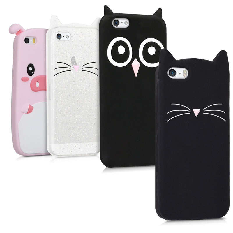 kwmobile Schutzhülle kompatibel mit Apple iPhone SE (1.Gen 2016) / iPhone 5 / iPhone 5S - Hülle Handy - Handyhülle - Silikon Cover Case Katze Schwarz Weiß Schwarz  [dsg01]