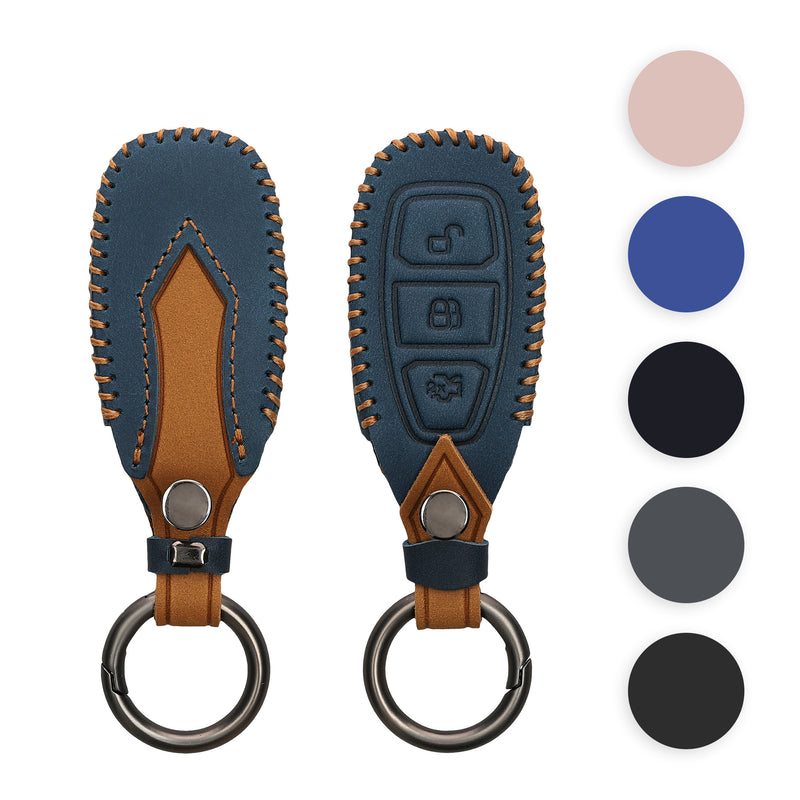 kwmobile Autoschlüssel Kunstleder Hülle kompatibel mit Ford 3-Tasten Autoschlüssel Keyless Go - Schlüsselhülle in Marineblau Hellbraun Marineblau  