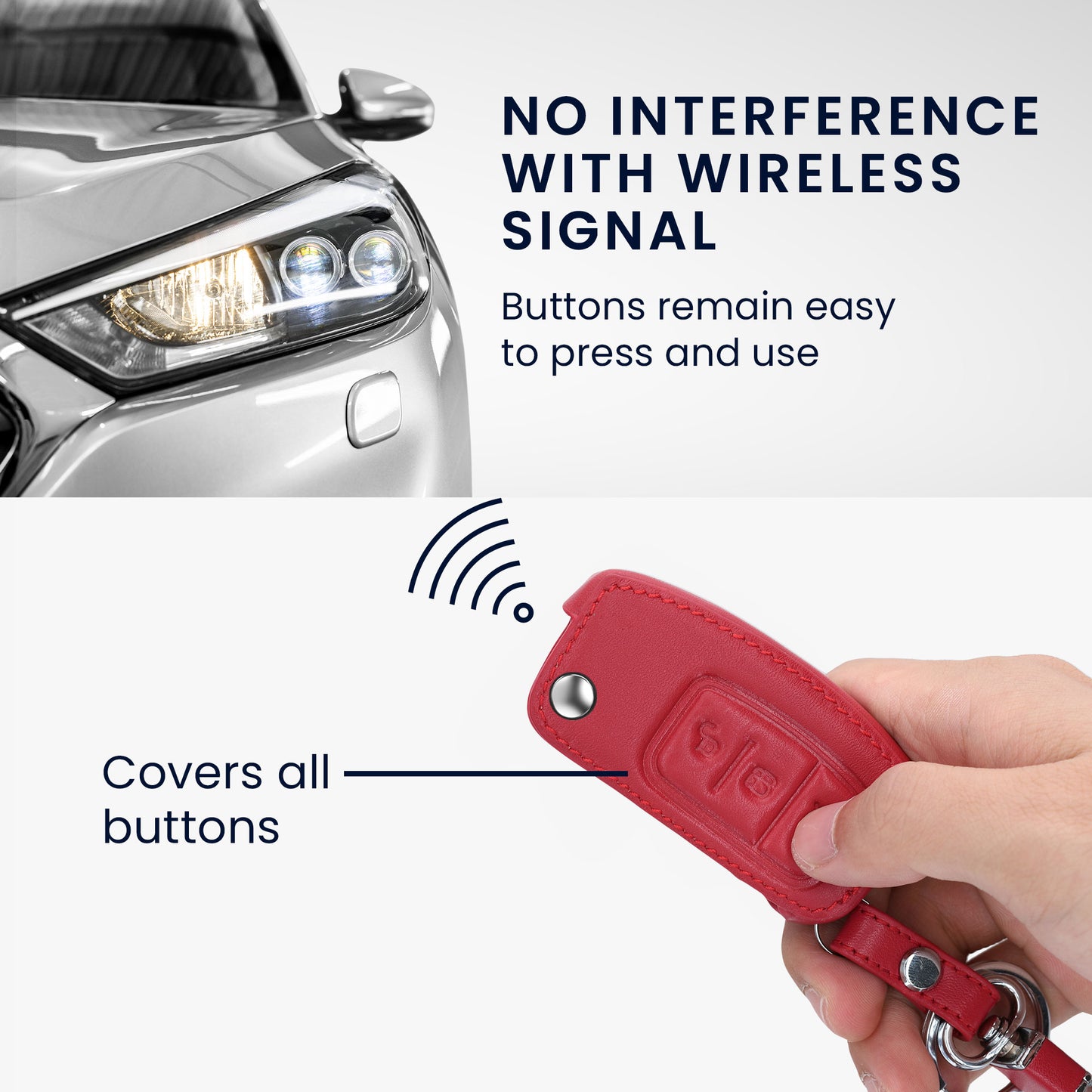 kwmobile Car Key Artificial Leather Cover compatible with Ford 3-Button Flip Key Car Key - Key Cover