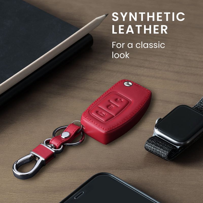 kwmobile Car Key Artificial Leather Cover compatible with Ford 3-Button Flip Key Car Key - Key Cover