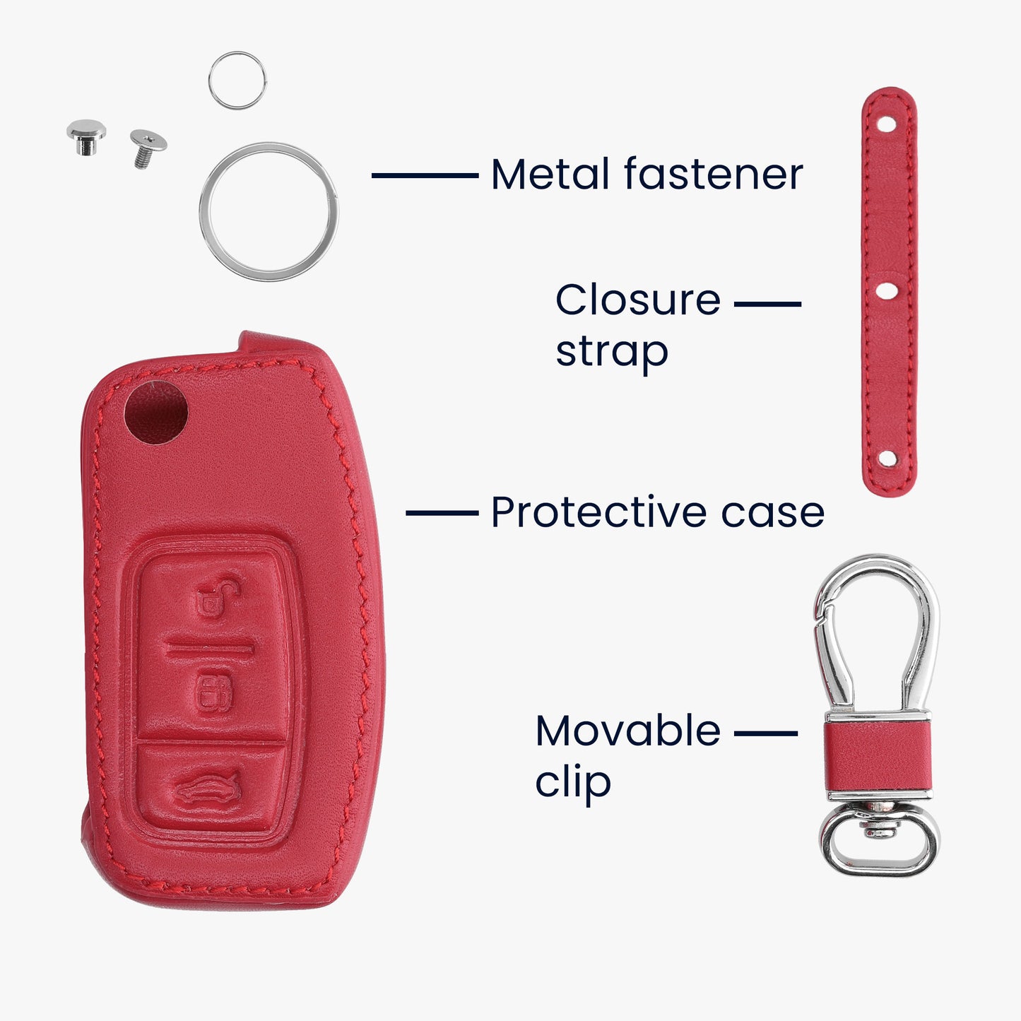 kwmobile Car Key Artificial Leather Cover compatible with Ford 3-Button Flip Key Car Key - Key Cover